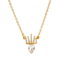 Elegante collana a corona d'oro con zirconi cubici e pendente a forma di goccia - Oro KC Zircone Bianco A-1114 (Lega)