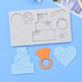 Siliconen mal met hart-, diamantring- en roosvormen voor fondant taartdecoratie - Roos Hart Ring Taart 4-in-1 Ontwerp (51#)