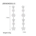 Silver stainless steel drop earrings featuring cascading daisy flower charms for women - Silver Long Style (JDEW2402011-S)
