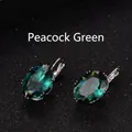 Peacock green oval zircon hoop earrings with silver-tone metal and micro-inlay finish - Peacock Green