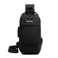 Men's black crossbody bag with anti-theft combination lock and USB charging port - Horizontal Zipper / Black