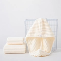 Cream microfiber 3-piece set including hair drying cap and towels with striped texture - Face Towel / White
