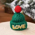 Green knitted Christmas mini hat with red pompom and gold LOVE lettering decoration - Mini Letter Knitted Hat Green 5Pcs