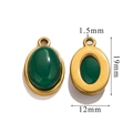 Oval green natural stone pendant with gold stainless steel frame for DIY jewelry - Large-Light Green