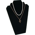 Double-layer gold necklace with pearls and cross pendant with black gemstone - 2-Position Necklace Plate