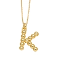 Golden necklace with letter K pendant made of metal beads on a fine chain link - Letter K