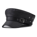 Classico cappello newsboy in pelle PU nera con fibbia in metallo e finitura martellata - M (56-58cm) / Stile con fibbia grande nera