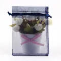 Navy blue sheer organza drawstring pouch for jewelry and gift packaging with satin ribbon - Navy Blue; 5x7cm