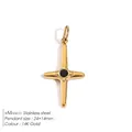 Pendente a croce minimalista in acciaio inox placcato oro 14K con gemma nera - Stile Decorazione Pietra Nera (JP40931)