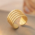 Minimalist 18k gold plated 5-layer hammered texture open ring with wide pleated design - 5-Layer Hammered / Gold