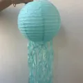 Teal jellyfish paper lantern with wavy streamers for ocean themed party decoration - Teal Blue