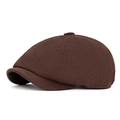 Classic dark brown cotton newsboy cap with vintage British style flat top and brim - Octagonal Style / Coffee