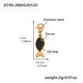 Golden stainless steel fish pendant with zircon eye and black enamel drip for DIY bracelets - D190-2 Gold Fish Enamel Pendant