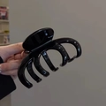 Handheld large black glossy hair claw clip for thick hair in a minimalist Korean style - Glossy Pumpkin Black-10cm