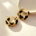 Elegant gold tulip pearl earrings with black enamel detail in a dual-wear flower style - ER1473-02-Lava Black Enamel Hoop