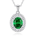 Lujoso collar de plata S925 con colgante de esmeralda ovalada y halo de diamantes - Plata 925 / Esmeralda