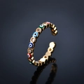 Verstellbarer goldener Evil Eye Ring mit bunter Emaille und Zirkon-Steinen - Gold-Mehrfarbig