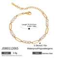 Detailed view of 16.5cm gold stainless steel zircon bracelet with size specifications - Rectangular Zirconia Gold Style (JDB0112065)