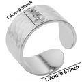 Detail view of 1.0cm wide adjustable open ring with hammered texture in silver finish - Silver