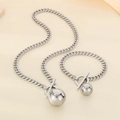 Silver stainless steel Cuban chain jewelry set with hollow ball and OT buckle design - Steel Color Jewelry Set (KS224749-Z)