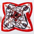 Detail of red and white silk scarf with equestrian horse bit and strap pattern prints - Red Base Ring