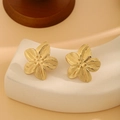 Elegant gold flower stud earrings with detailed petal texture on ceramic stand - E6204-1-Gold Flower