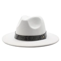 Classic white wool felt fedora with grey snake skin band and gold metal detail - White