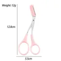 Pink eyebrow trimming scissors with comb attachment and detailed size measurements - Pink Eyebrow Scissors with Comb
