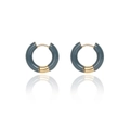 French style 18K gold plated titanium hoops with dark grey enamel finish - Denim Blue