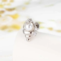 Silver conch shell stud earring with white pearl and sparkling micro zircon stones - Pearl (Single)