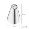 Star-shaped stainless steel piping nozzle for cake decorating with dimensions shown - Style 42