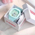 Mint green quartz watch with elephant dial and matching gift box in a detailed 45-degree view - Fresh Green