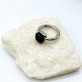 Silver stainless steel ring with a large square black zircon stone on white stone - Silver Base: Jun-Black