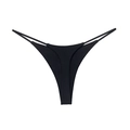 Women's black double-strap low-rise cotton thong bikini underwear with high-cut leg style - Black