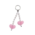 Pink heart-shaped natural stone beaded keychain accessory with translucent glass charms - Double Pink Heart/Clear Beads