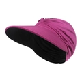 Women's rose purple empty top sun hat with wide brim and decorative pleats - One Size / Magenta+Black