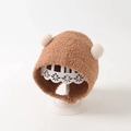 Cozy brown baby winter hat with dual white pom-poms and protective earflaps for infants - Small Ball Hat / Caramel color