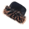 Cappello da pescatore invernale in finta pelliccia di visone con fodera spessa peluche - M(56-58cm) / Nero 2 (Punte Arancio-Marrone)