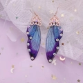 S925 silver butterfly wing earrings with purple-blue gradient and crystal details - Noble Blue Purple Rhinestone-Rose Gold
