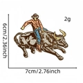 Detailed view of western cowboy bull rider embroidery patch with size 7cm x 6cm dimensions - Cowboy Riding Bull