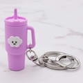Lavender purple mini cup keychain with a cute 3D smiley face cloud charm and silver hook - Purple Cloud Cup Keychain