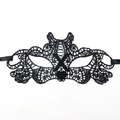 Intricate black lace masquerade mask featuring heart patterns and ribbon ties for women - Tiger