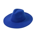 Elegant royal blue wide brim wool felt fedora hat featuring a classic western jazz design - One Size / Royal Blue
