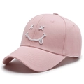 Pink cotton baseball cap with white embroidered winking smiley face on the front - Adjustable / Pink