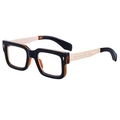 Classic square eyeglasses frame in black and tortoise shell finish with gold metal temples - Dark Tea Gold