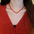 Red beaded necklace with a gold ball pendant minimalist elegant clavicle chain - Style 31 - Single Gold Bead