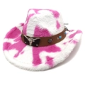 Chapeau de cow-boy en peluche rose et blanc avec ornement de tête de taureau et perles - M (56-58cm) / Couronne en Cœur Rose Rouge