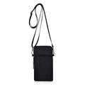 Mini black nylon phone crossbody bag with adjustable strap and dual zipper pockets - Black