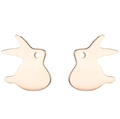 Detail view of cute gold rabbit stud earrings in polished stainless steel for women - Rabbit Shape (386) / Rose Gold