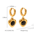 Detail shot of 18K gold plated heart earrings with black zircon and size dimensions - Black Zirconia Style (HC-E10452-BL)